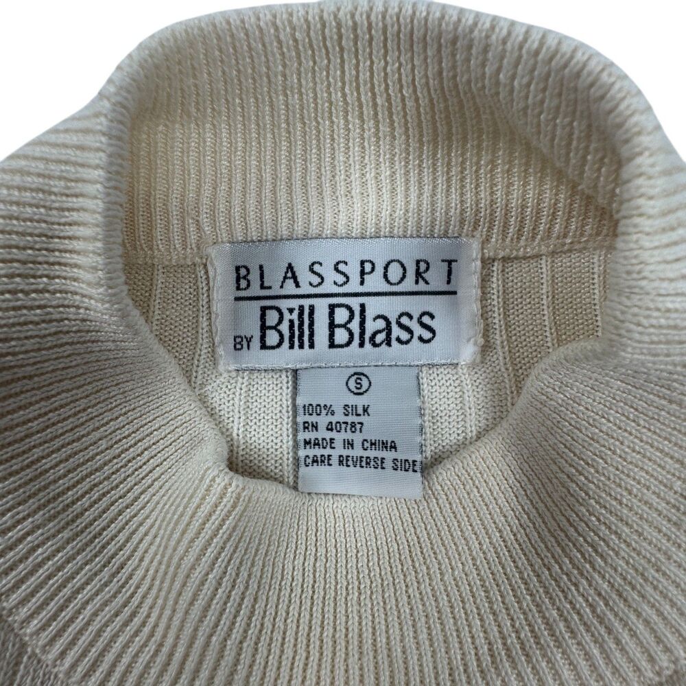 Bill Blass Blassport Women's Sweater Sz S Ivory High Neck 100% Silk Rib Knit - Picture 7 of 8
